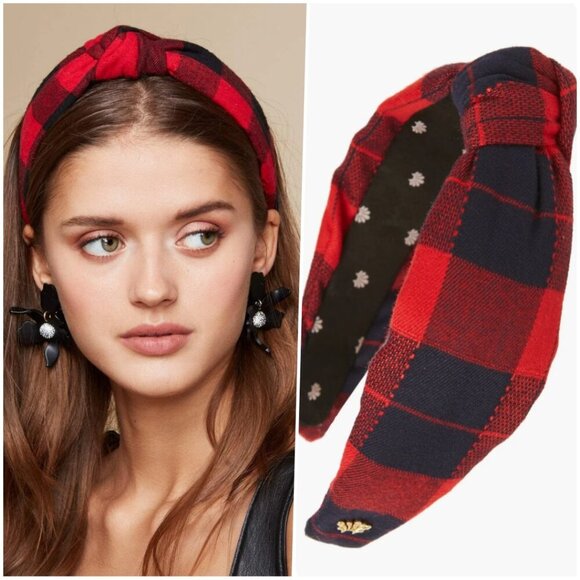 Lele Sadoughi Buffalo Check Knotted Headband Red Black Gold